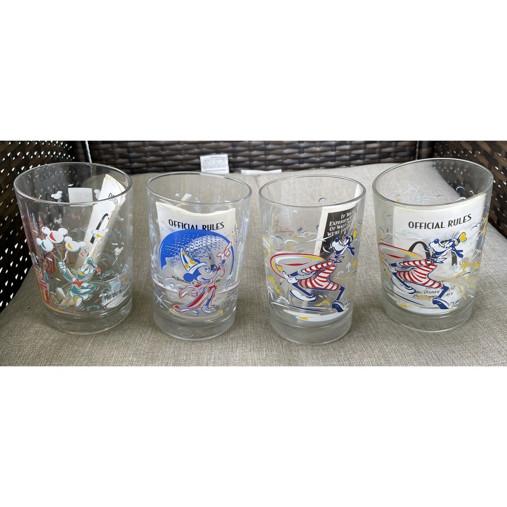 4 Walt Disney World 25th Anniversary McDonalds Glasses Remember The Magic 1996